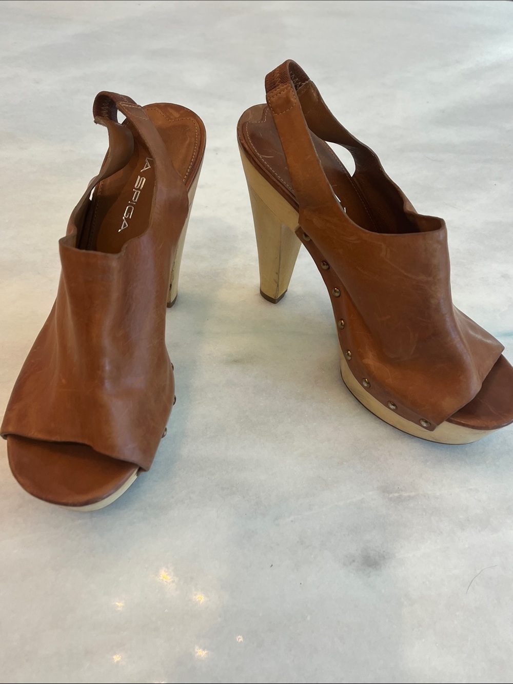 Via Spiga Astro Studded Slingback Platform Heels Clogs Carmel Brown Leather Sz 8 - Picture 8 of 13